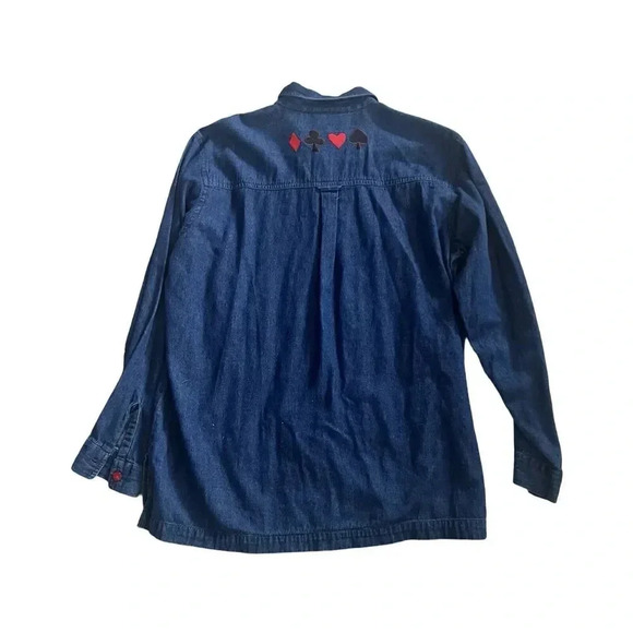 The Quacker Factory Long Sleeve Denim Shirt Womens Large Embroidered BINGO Lucky - Picture 2 of 4